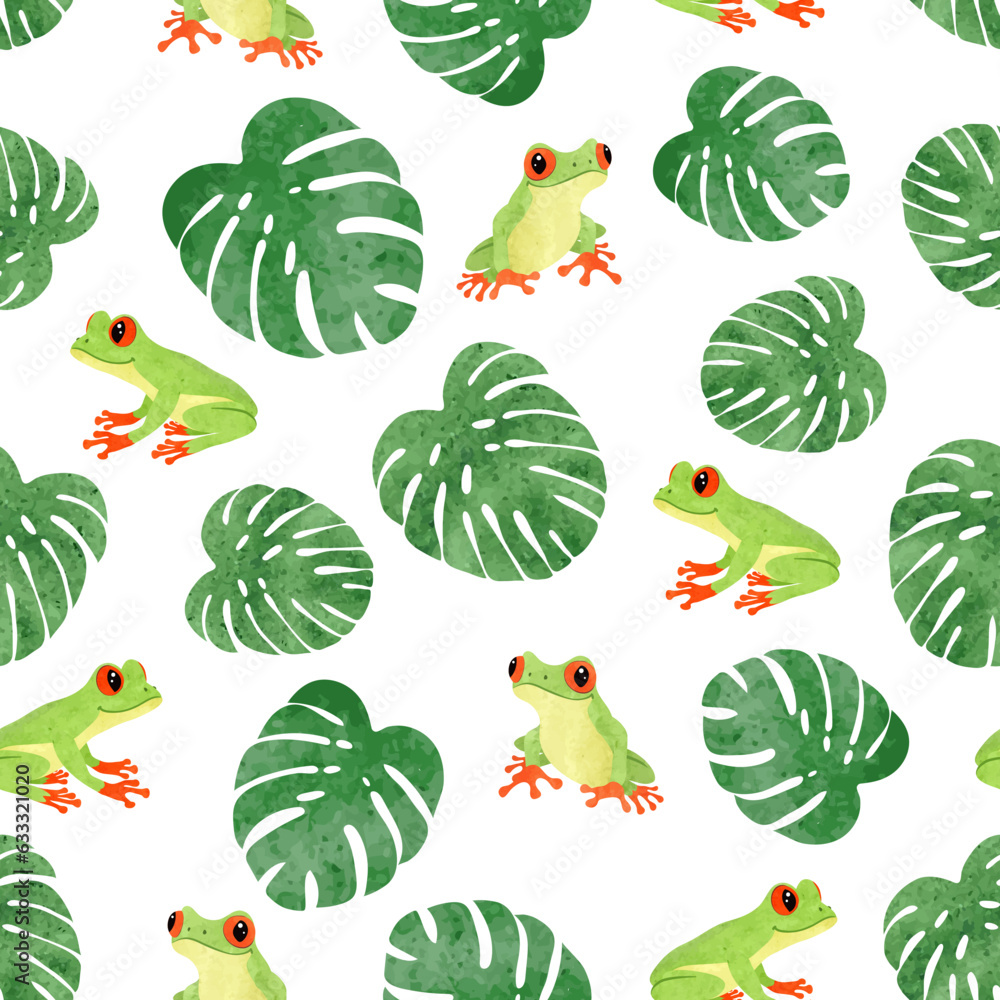 Tree Frog Pattern Texture Cute tree frog pattern. Seamless vector background with cartoon green ...