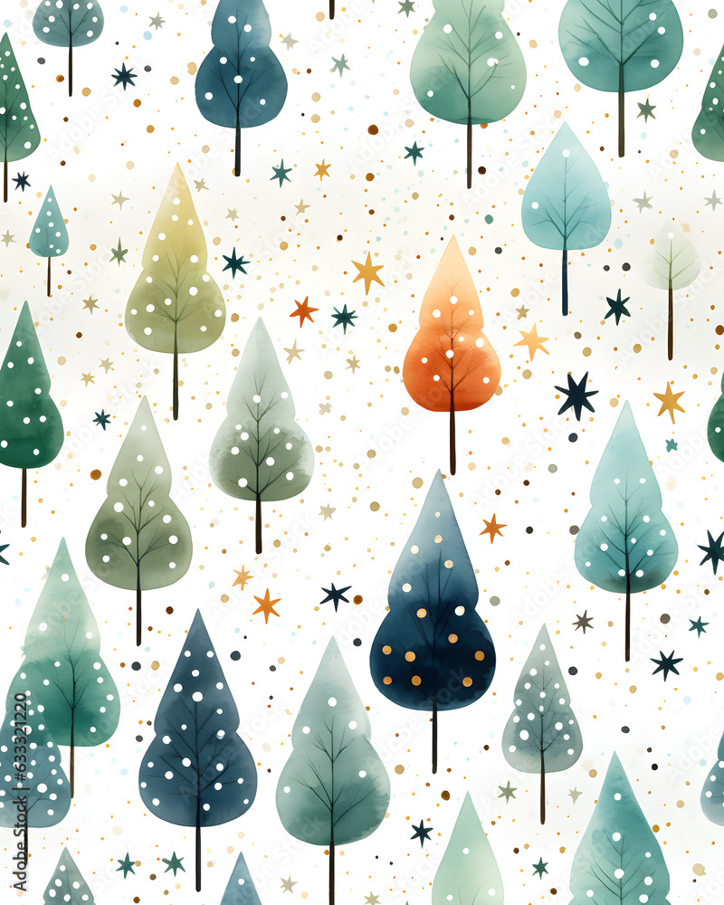 Seamless watercolor pattern with snowy Christmas trees Seamless watercolor pattern with snowy Christmas trees