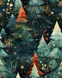 Seamless watercolor pattern with snowy Christmas trees
