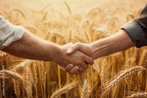 Farmers Shaking Hands in Front of a Wheat Field - Close-Up Photo