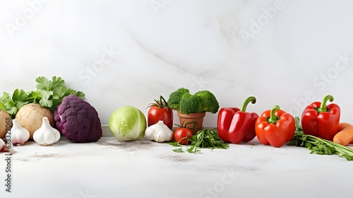 Fresh vegetables on the table in the background of a modern kitchen