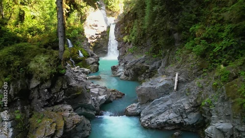 Aerial orbit view of Mamquam Falls, BC, Canada photo