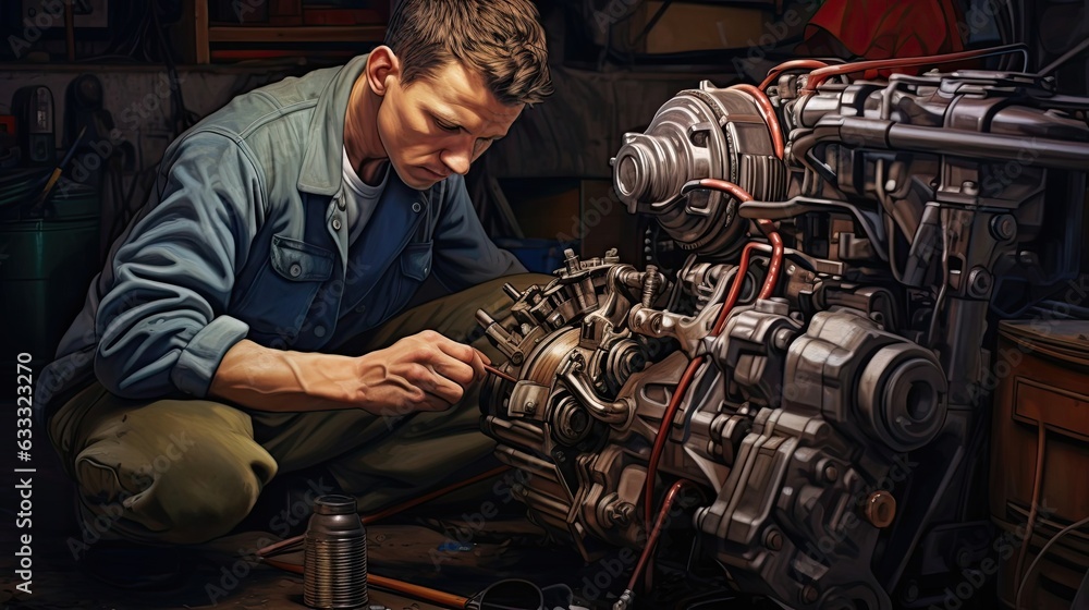 Mechanic skillfully fixes a faulty power steering pump, restoring