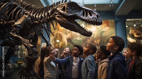 School field trip to a museum engages students in an immersive learning experience  where their curiosity is piqued  questions are answered. Generated by AI.