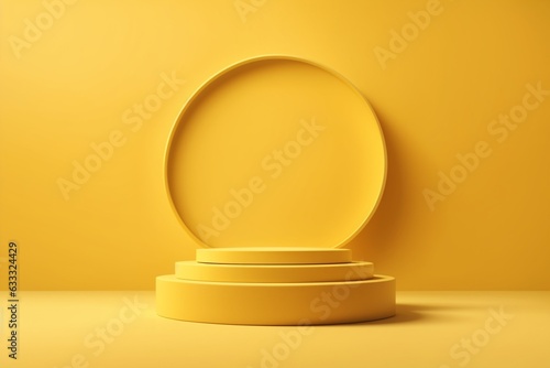 3D rendering of display yellow color podium for branding and product presentation on pedestal display yellow background. © Viewvie