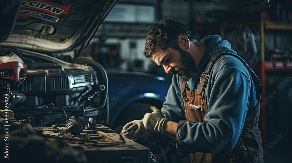 Technician who dedicates their precision to inspecting and replacing the car's CV joints, contributing to smooth power transfer, minimized wear, and extended component lifespan. Generated by AI. Technician who dedicates their precision to inspecting and replacing the car's CV joints, contributing to smooth power transfer, minimized wear, and extended component lifespan. Generated by AI.