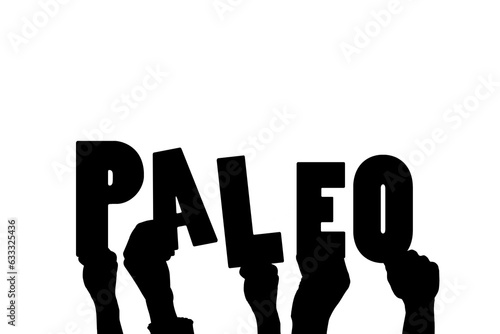 Digital png illustration of hands holding paleo text on transparent background © vectorfusionart