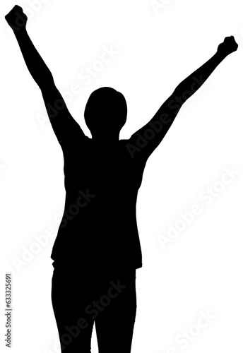 Digital png silhouette image of woman raising hands on transparent background © vectorfusionart