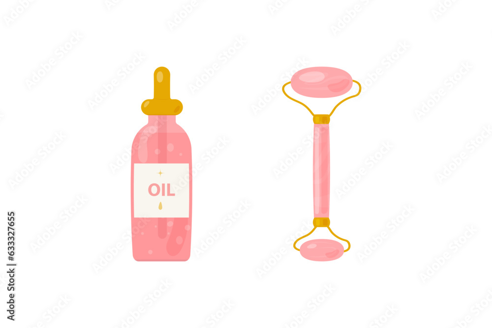 Guasha face massage set. Beauty routine for facial skin care. Rose quartz roller, facial oil.
Vector illustration in flat style isolated on white background. Guasha face massage set. Beauty routine for facial skin care. Rose quartz roller, facial oil.
Vector illustration in flat style isolated on white background.