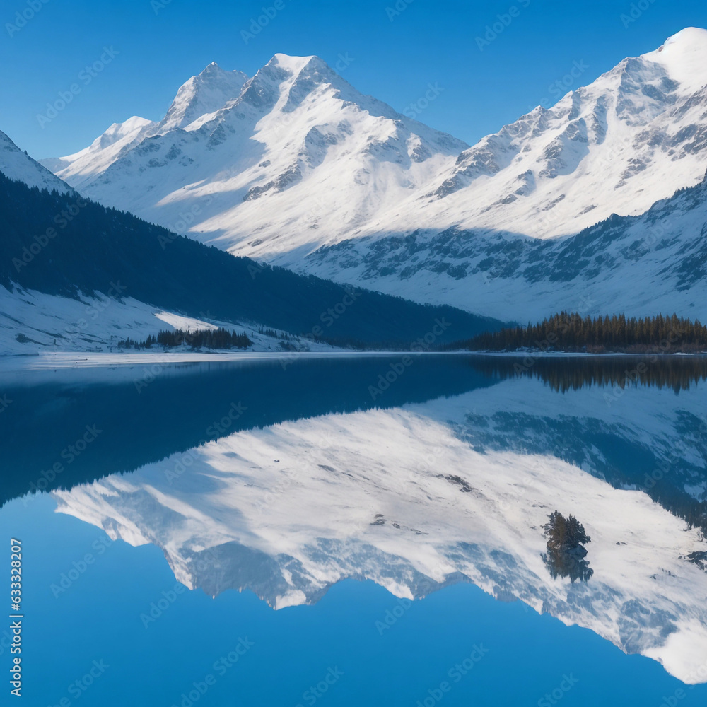 Snow-capped Mountains Reflecting in a Lake
