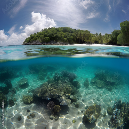 island paradise crystal-clear waters snorkeling Hyper-rea one generative AI © NAWKO