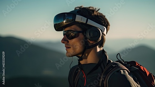 GPS on a smart headband, merging technology with the thrill of flight to achieve precise navigation and optimal air currents. Generated by AI.