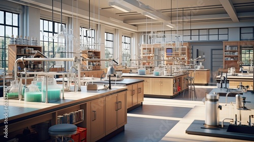 School science lab, where students have access to advanced tools and equipment, enabling them to delve into the realms of chemistry. Generated by AI.