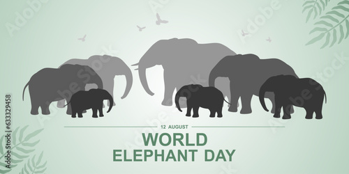 Silhouette of elephants herd, World elephant day, Awareness of the importance of elephants and conservation of elephants around the world, Conserve and increase the number of wild elephants in nature.