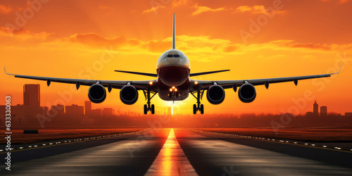 airplane or jumbo jet plane taking off from airport runway photo