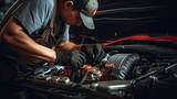 Technician skillfully replaces the car's battery, ensuring a secure connection, proper battery size, and compatibility with the vehicle's electrical demands. Generated by AI.