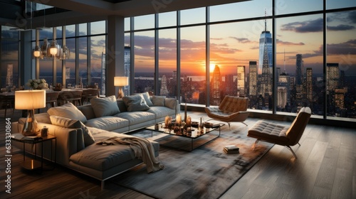 A modern, large living room with for New-York VIP apartaments. Generative AI