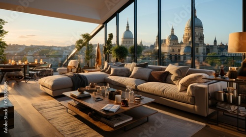 A modern  large living room with for London apartaments. Generative AI