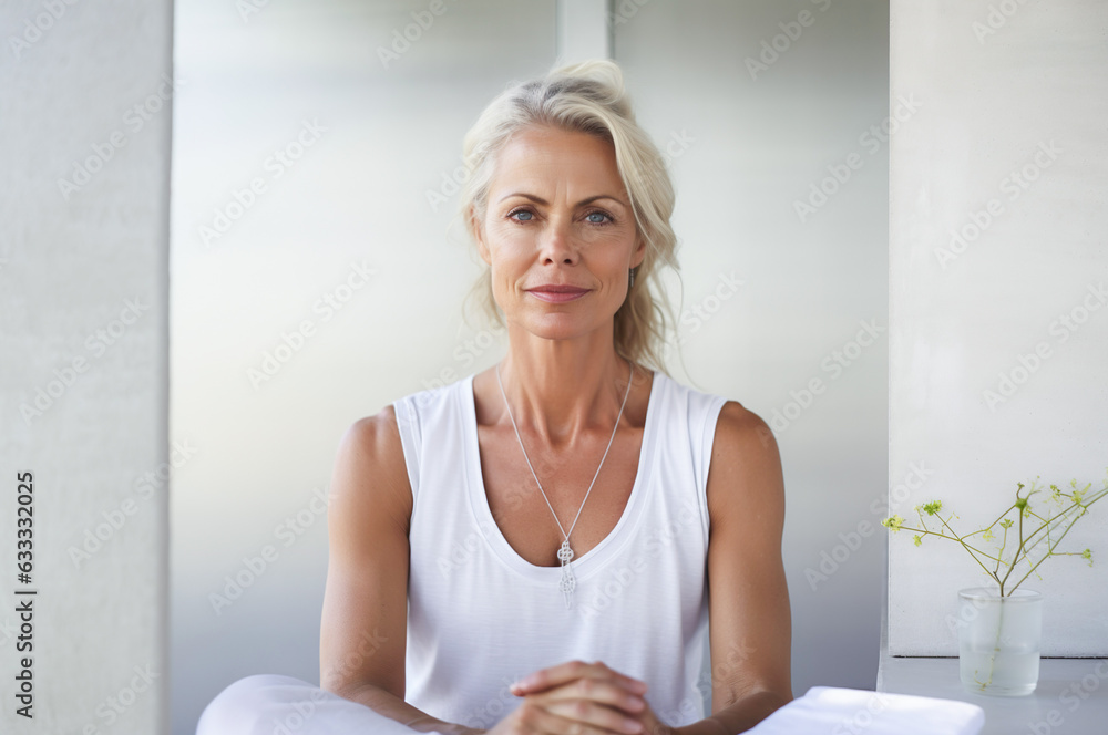 AI generated image of mature senior woman doing yoga AI generated image of mature senior woman doing yoga