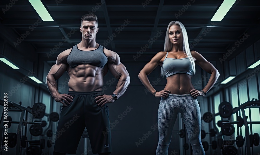 A couple working out together in a gym A couple working out together in a gym