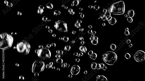 Water bubbles going on black, white background and on Green Screen. Animation background element, 3D Render.