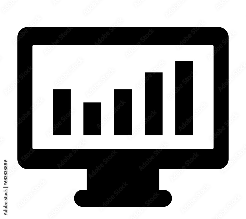 Monitor screen with graph. Vector black icon isolated on white background. Flat vector. Monitor screen with graph. Vector black icon isolated on white background. Flat vector.