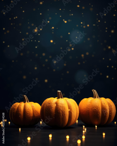 Glowing Carved Pumpkins against a Dark Night Sky. Halloween art