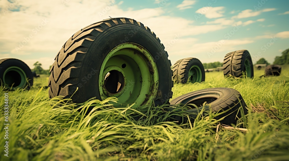 old tractor tires on meadow Stock Illustration | Adobe Stock