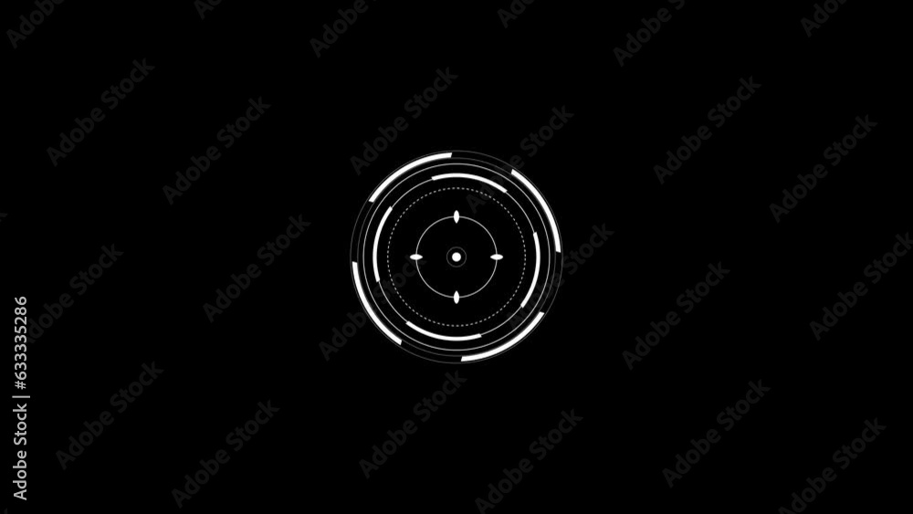 Target Hud Circle Lines white futuristic animation on black bg in 4K video. Target Hud Circle Lines white futuristic animation on black bg in 4K video.