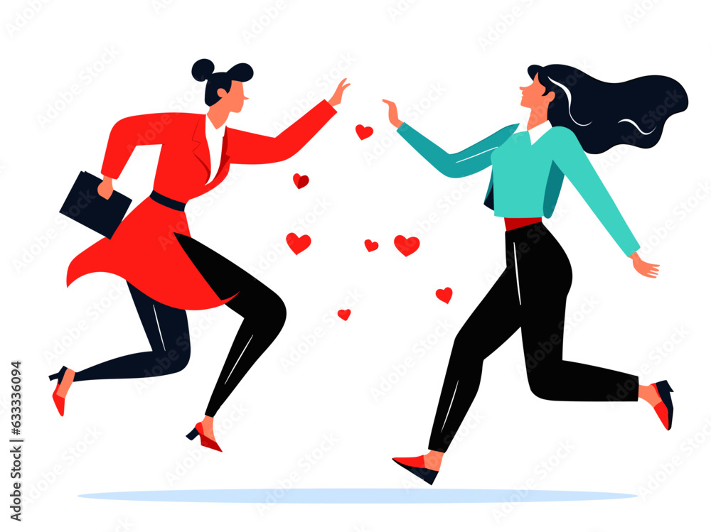 Lover people run after each other, interacting with deadline love concept Lover people run after each other, interacting with deadline love concept