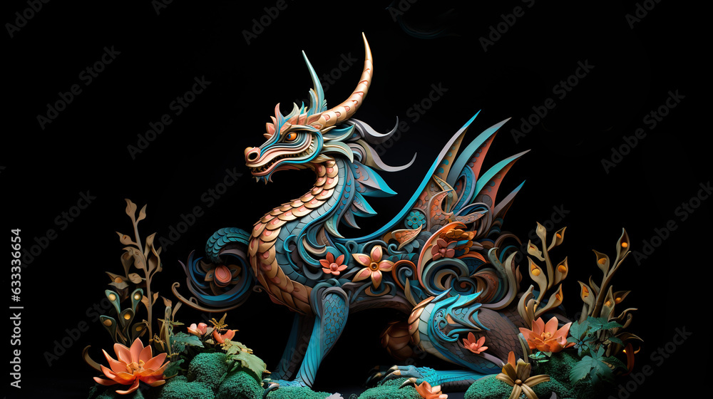 dragon, illustration flowers