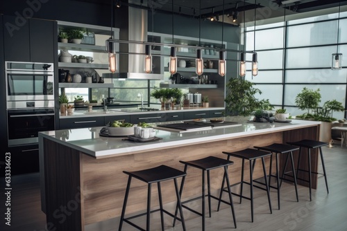 Contemporary kitchen, large space, cozy Generative AI