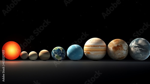 The solar system consists of the Sun, Mercury, Venus, Earth, Mars, Jupiter, Saturn, Uranut, Neptune, Pluto photo
