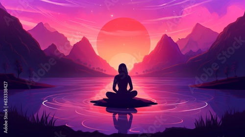 Gradient pink and purple background for meditation and yoga. Lotus pose. © Denis