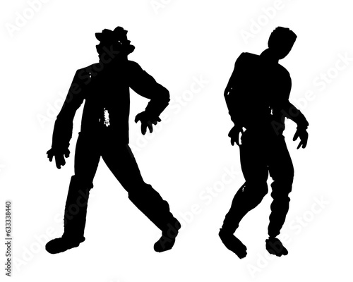 Zombie silhouettes.Variety of walking dead,night monsters,aggressive decomposing likenesses of human.People resurrected after death and risen from the graves,having lost minds but wild hungry.Isolated