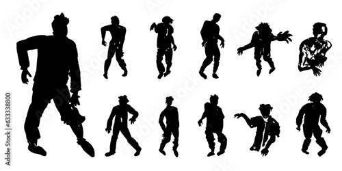 Zombie silhouettes.Variety of walking dead night monsters aggressive decomposing likenesses of human.People resurrected after death and risen from the graves having lost minds but wild hungry.Isolated