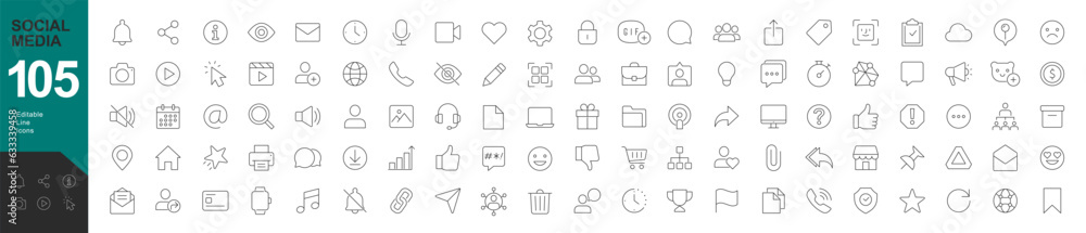 Fotografie Social Media Line Editable Icons set