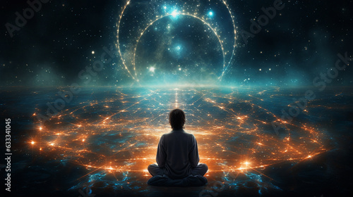 Divine Visions: Man Praying and Meditating in Cosmic Realm
