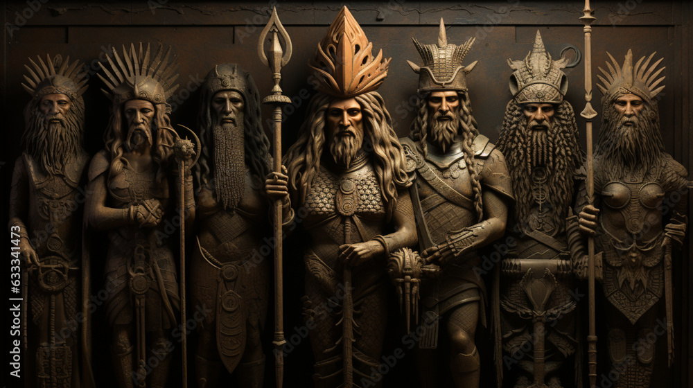 Naklejka premium Mythical Pantheon: Depictions of Sumerian Deities