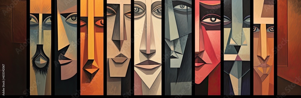 Fototapeta premium A captivating collection of art depicting a diverse range of faces filled with emotion, depth, and unique style