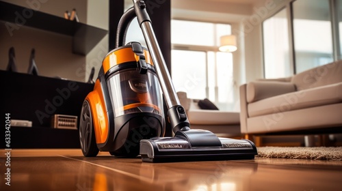 Modern vacuum cleaner on carpet in a luxury apartment. Generative AI