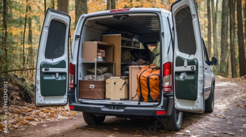 Modern van with open empty trunk outdoors. Generative AI