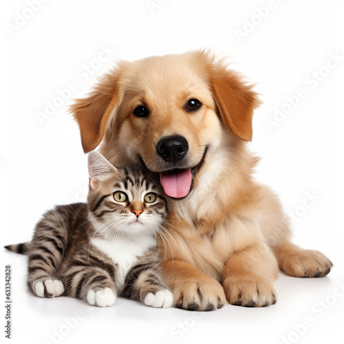 Cat and dog  friends  on a white background  AI generator