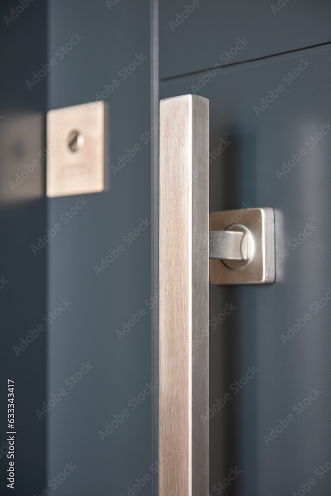 Exterior door doorknob, close up, chromium material style. Exterior door doorknob, close up, chromium material style.