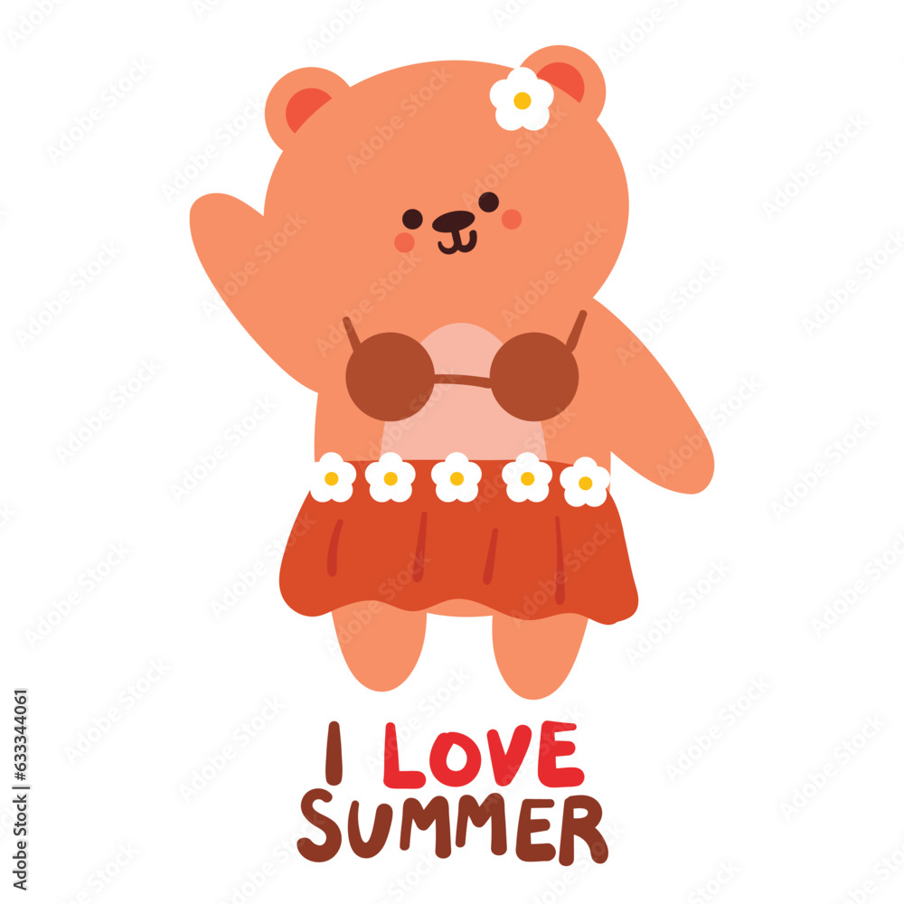 Obraz premium hand drawing cartoon bear with summer clothes. cute summer card