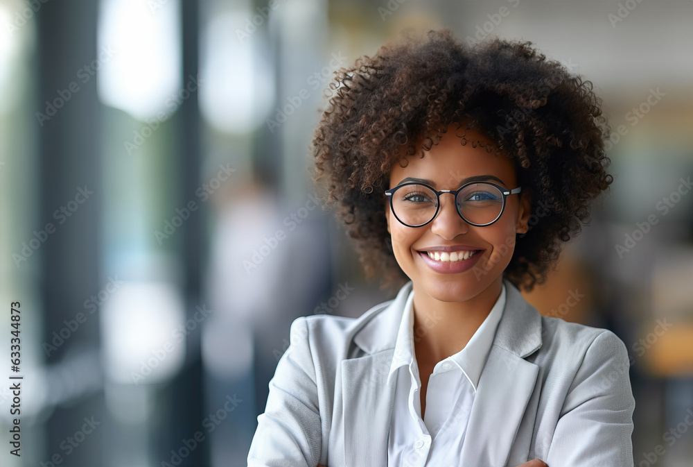 A smiling middle aged business afro woman ceo standing in office with arms crossed. Smiling mature confident professional executive manager, proud lawyer, business leader A smiling middle aged business afro woman ceo standing in office with arms crossed. Smiling mature confident professional executive manager, proud lawyer, business leader