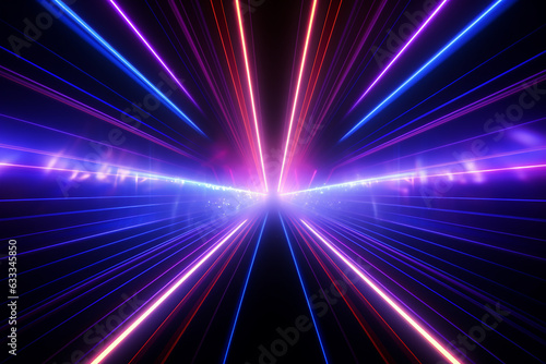 Abstract multicolored laser lighting graphics on black background.Data transfer concept light. Generative AI