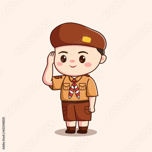 indonesian scout boy saluting cute kawaii chibi character illustration