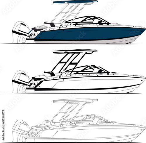 Boat vector, fishing boat vector, motorboat vector , line art illustration and one color.