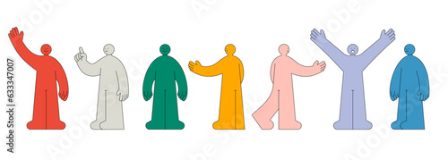Fun, colorful smiling minimal characters set in various standing poses